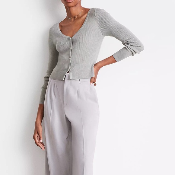 LOFT Versa Ribbed V-Neck Cardigan. NWOT. Sz. M Frosted Sage green. - Picture 4 of 4